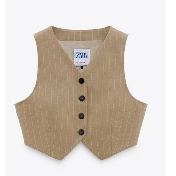 BLOGGER'S FAVE! Zara Set Pinstripe Box Pleat Skirt And Vest Brown NWT - Picture 16 of 17